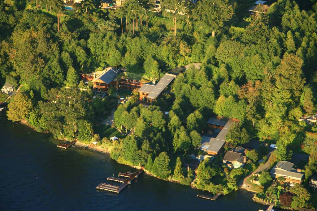 A helicopter view of Bill Gates House in Seattle Washington