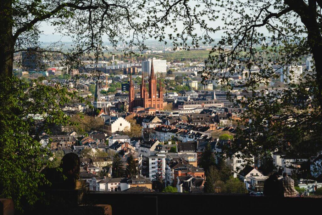 view of Wiesbaden from Löwenterrasse observation area in Germany
